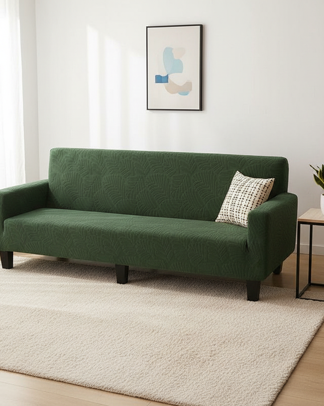 Housse de clic clac vert feuillage jacquard – Protection canapé convertible – Photo Variation 4