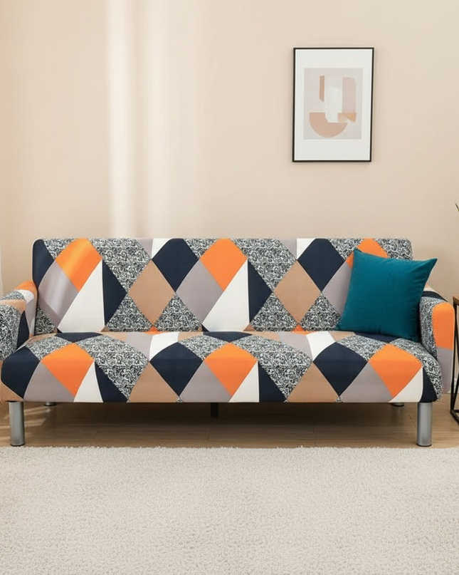 Housse de clic clac géométrique multicolore stretch – Protection canapé convertible – Photo Variation 4