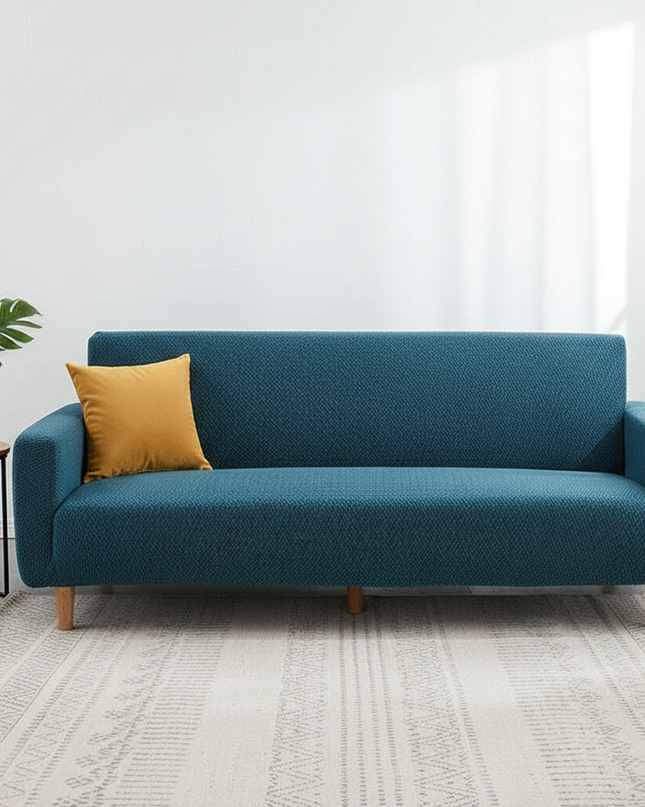 Housse de clic clac bleu canard jacquard – Protection canapé convertible – Photo Variation 4