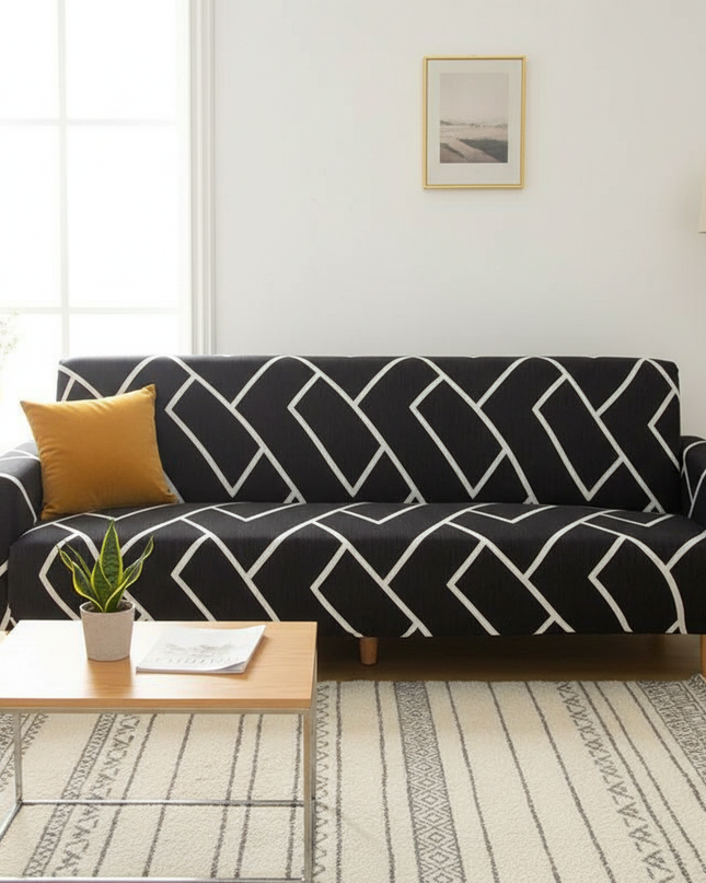 Housse de clic clac noire motifs géométriques – Protection canapé convertible – Photo Variation 4