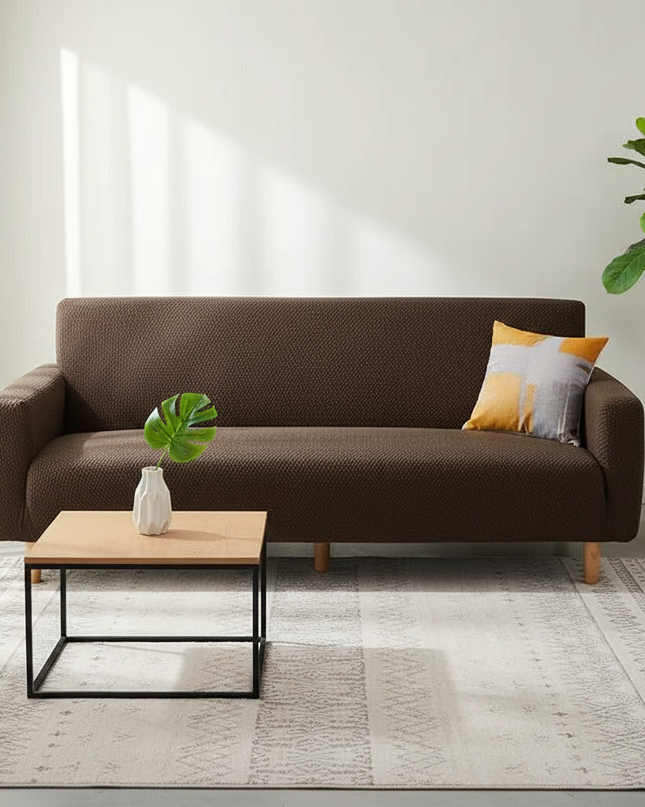 Housse de clic clac marron jacquard extensible – Protection canapé convertible – Photo Variation 4