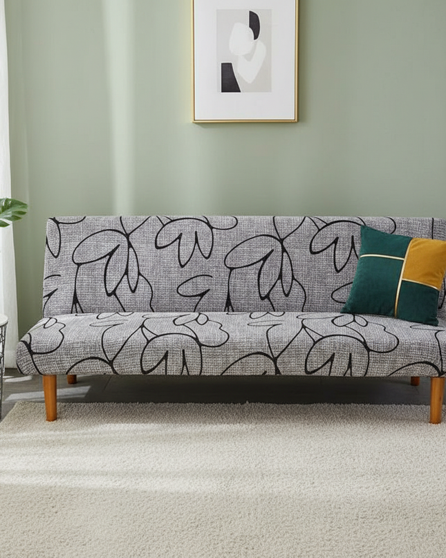 Housse de clic clac gris motifs floraux – Protection canapé convertible – Photo Variation 4