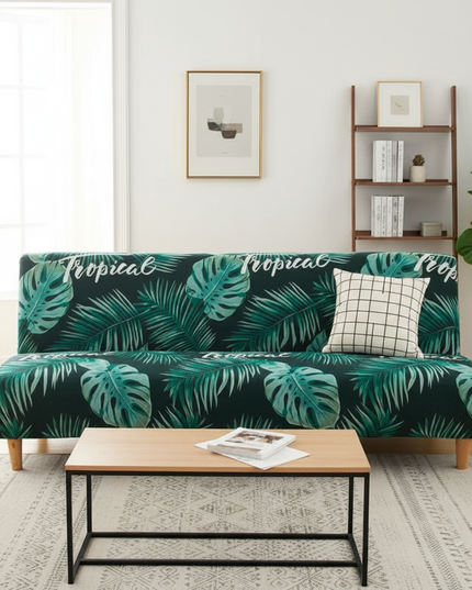 Housse de clic clac imprimé tropical vert – Protection canapé convertible – Photo Variation 4