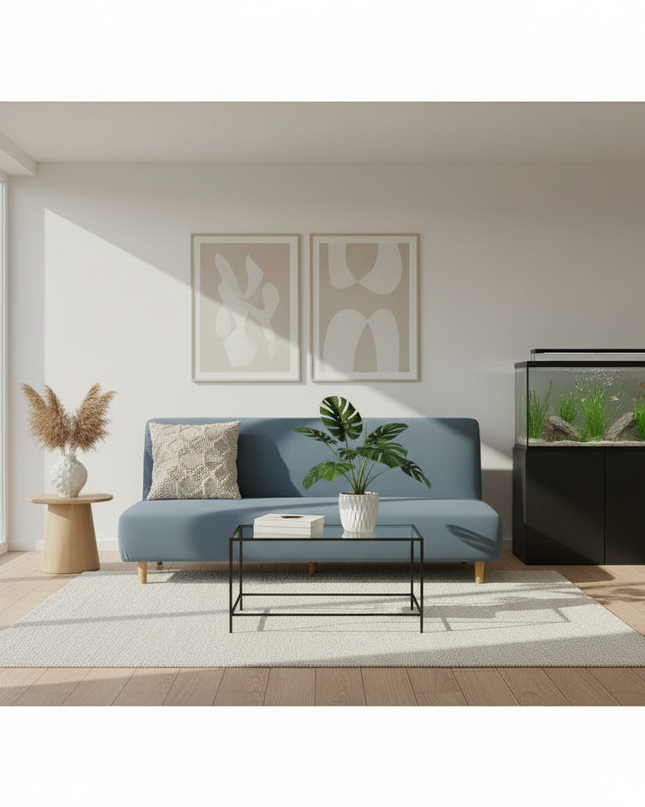 Housse de clic clac spandex extensible bleu gris – Protection canapé convertible – Photo Variation 4