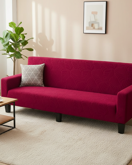 Housse de clic clac fuchsia feuilles extensible – Protection canapé convertible – Photo Variation 4