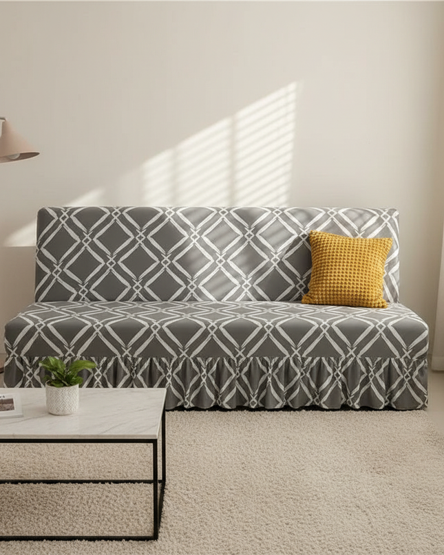 Housse de clic clac gris motifs géométriques – Protection canapé convertible – Photo Variation 4