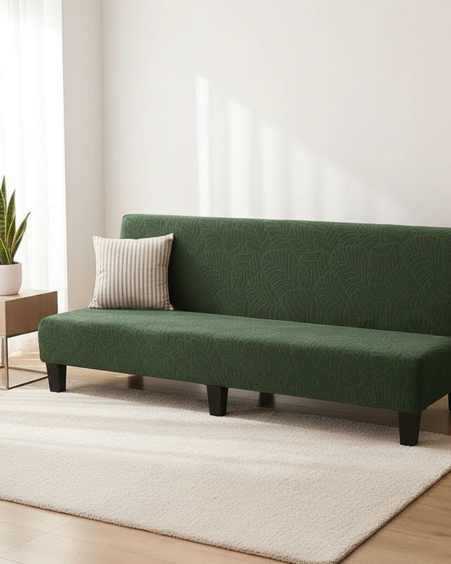 Housse de clic clac extensible vert motifs feuilles – Protection canapé convertible – Photo Variation 4