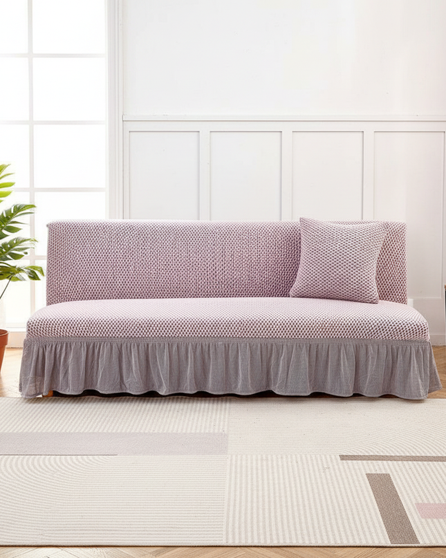Housse de clic clac rose poudré jupe – Protection canapé convertible – Photo Variation 4