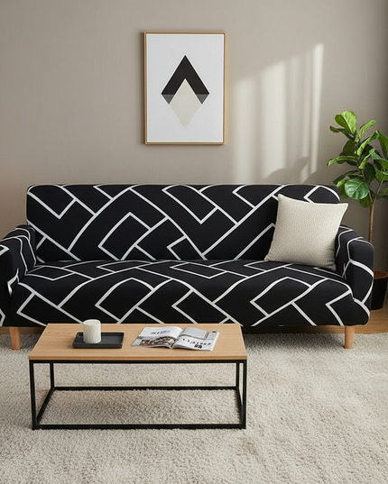 Housse de clic clac motif géométrique noir – Protection canapé convertible – Photo Variation 4