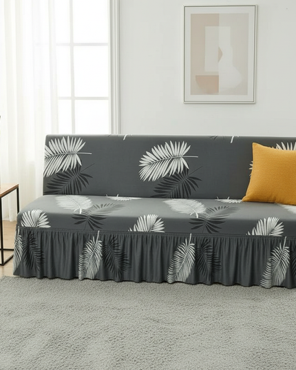 Housse de clic clac gris feuilles volant – Protection canapé convertible – Photo Variation 4
