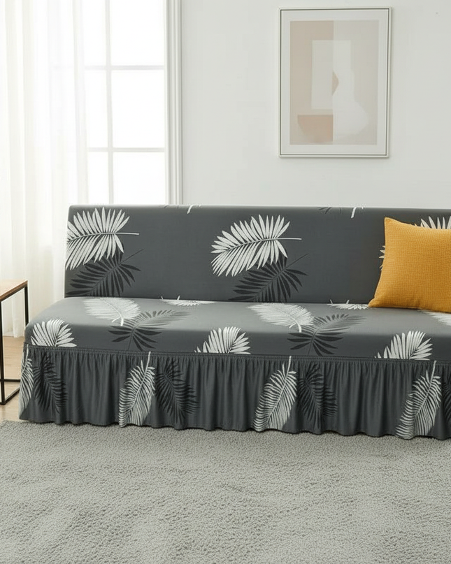 Housse de clic clac gris feuilles volant – Protection canapé convertible – Photo Variation 4