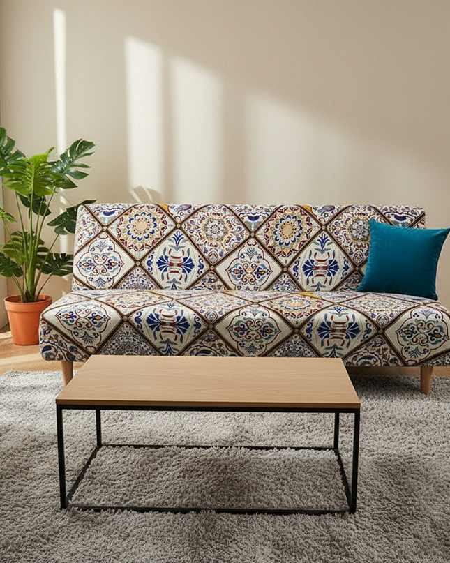 Housse de clic clac azulejos bohème – Protection canapé convertible – Photo Variation 4
