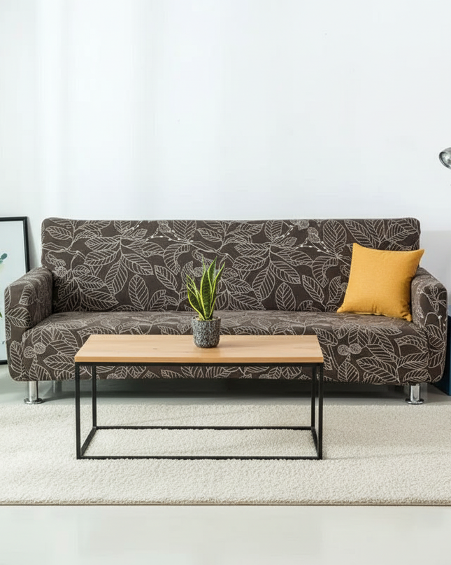 Housse de clic clac élastique marron feuilles – Protection canapé convertible – Photo Variation 4