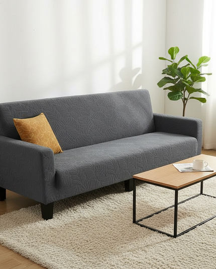 Housse de clic clac anthracite motifs feuilles – Protection canapé convertible – Photo Variation 4