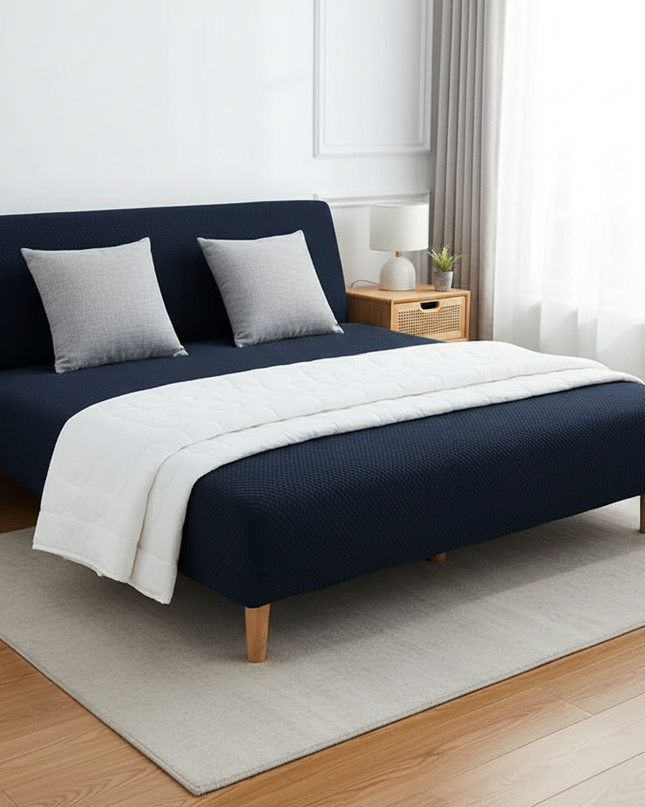 Housse de clic clac bleu marine jacquard – Protection canapé convertible – Photo Variation 3