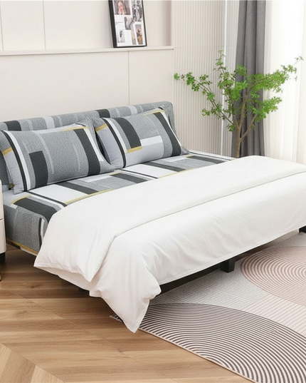 Housse de clic clac motifs géométriques gris – Protection canapé convertible – Photo Variation 3