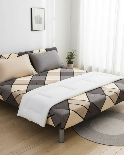 Housse de clic clac géométrique gris beige – Protection canapé convertible – Photo Variation 3