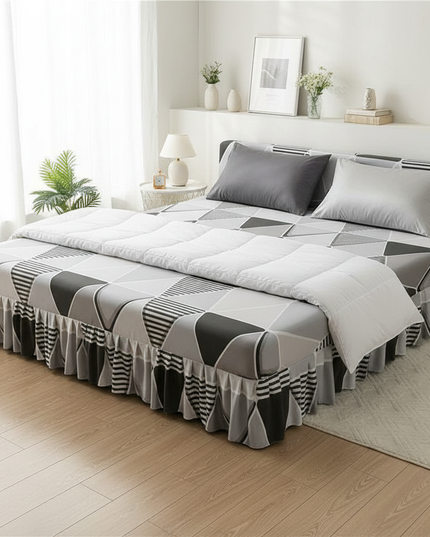 Housse de clic clac gris géométrique volants – Protection canapé convertible – Photo Variation 3