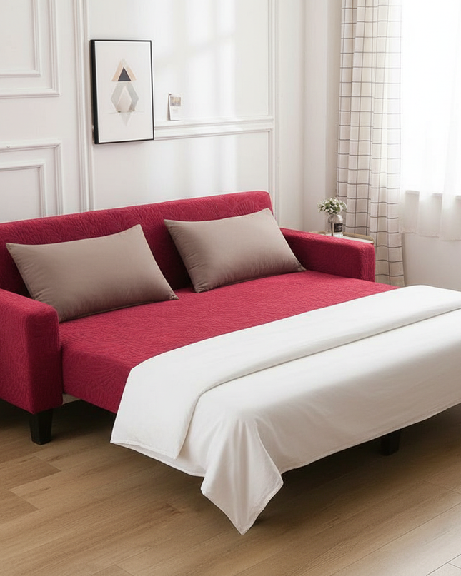 Housse de clic clac bordeaux jacquard extensible – Protection canapé convertible – Photo Variation 3