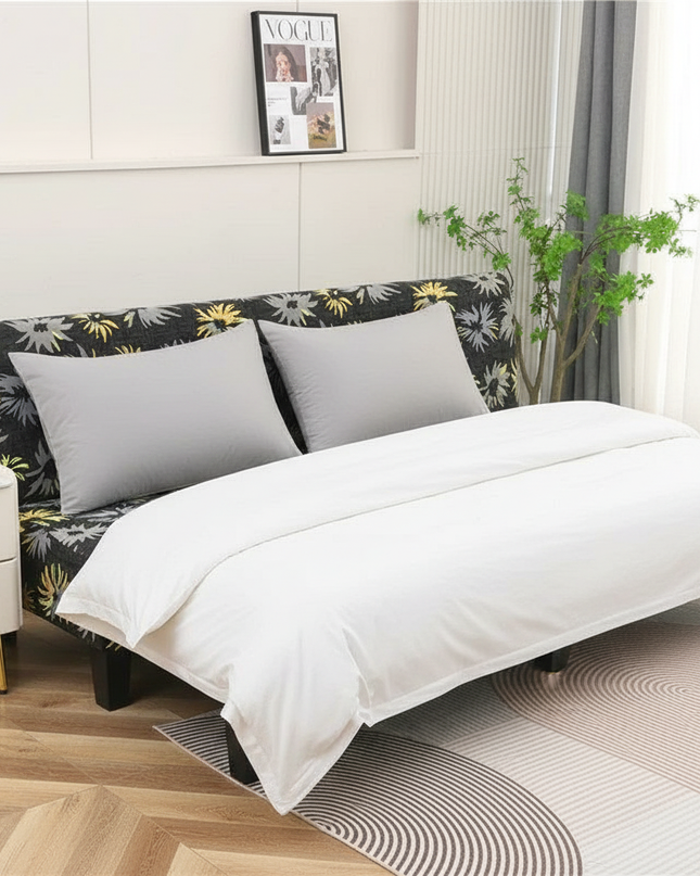 Housse de clic clac motifs fleurs jaunes – Protection canapé convertible – Photo Variation 3