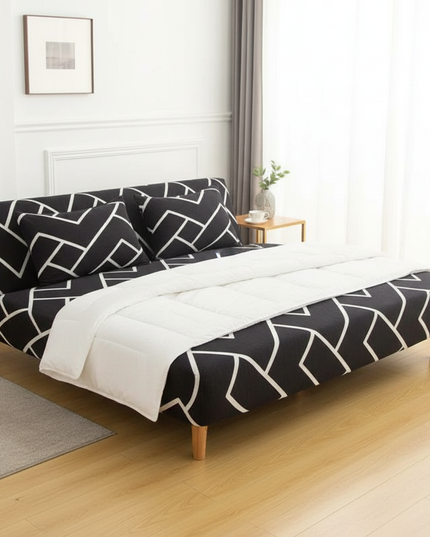 Housse de clic clac noire motifs géométriques – Protection canapé convertible – Photo Variation 3