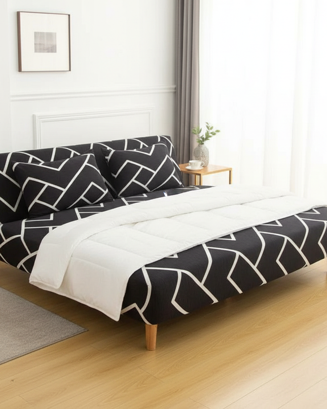 Housse de clic clac noire motifs géométriques – Protection canapé convertible – Photo Variation 3