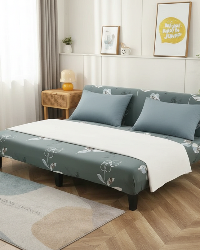 Housse de clic clac fleurie verte stretch – Protection canapé convertible – Photo Variation 3
