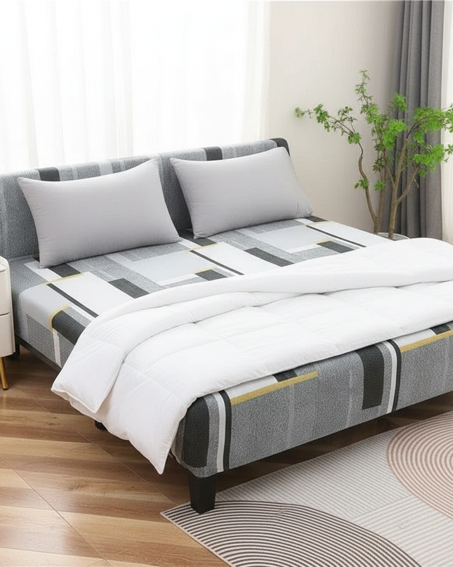 Housse de clic clac imprimée géométrique gris – Protection canapé convertible – Photo Variation 3