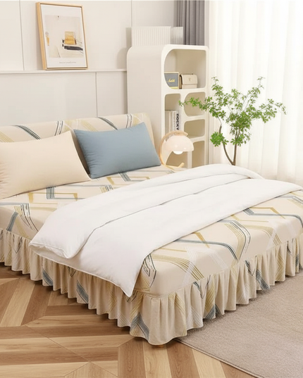 Housse de clic clac géométrique beige volant – Protection canapé convertible – Photo Variation 3