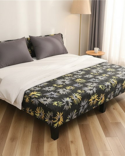 Housse de clic clac fleurs jaunes grises – Protection canapé convertible – Photo Variation 3