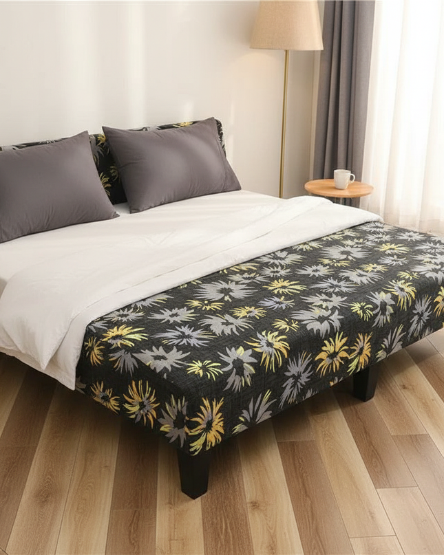 Housse de clic clac fleurs jaunes grises – Protection canapé convertible – Photo Variation 3