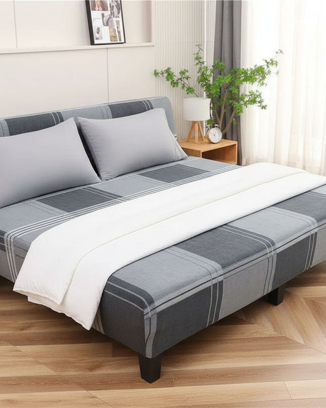 Housse de clic clac à carreaux gris – Protection canapé convertible – Photo Variation 3