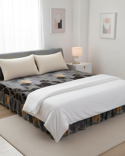 Housse de clic clac géométrique gris doré – Protection canapé convertible – Photo Variation 3