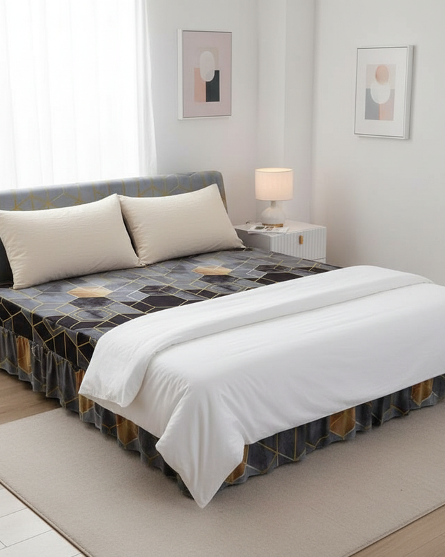 Housse de clic clac géométrique gris doré – Protection canapé convertible – Photo Variation 3