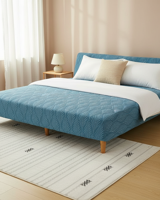 Housse de clic clac bleu canard feuilles – Protection canapé convertible – Photo Variation 3