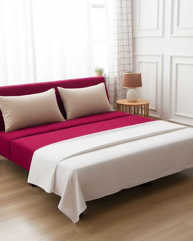 Housse de clic clac fuchsia feuilles extensible – Protection canapé convertible – Photo Variation 3