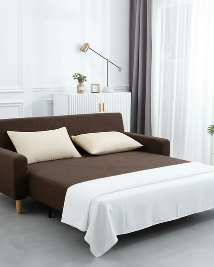 Housse de clic clac marron jacquard extensible – Protection canapé convertible – Photo Variation 3