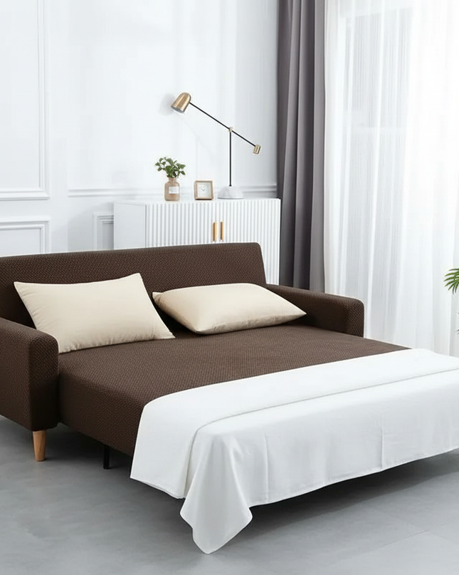 Housse de clic clac marron jacquard extensible – Protection canapé convertible – Photo Variation 3