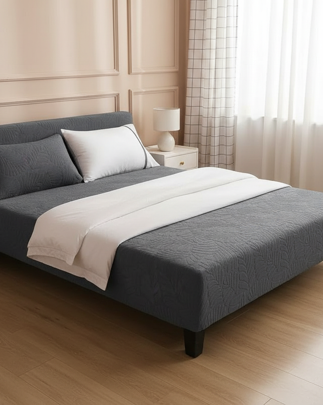 Housse de clic clac anthracite motifs feuilles – Protection canapé convertible – Photo Variation 3