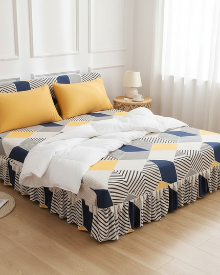 Housse de clic clac géométrique jaune bleu – Protection canapé convertible – Photo Variation 3