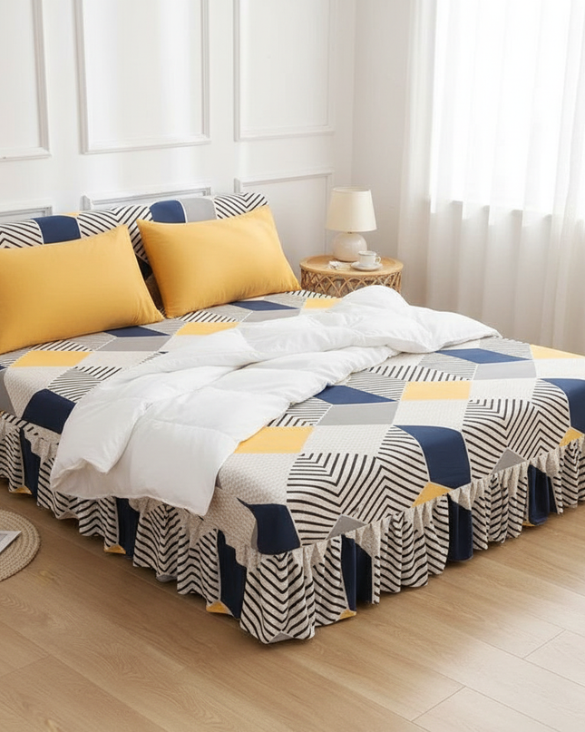 Housse de clic clac géométrique jaune bleu – Protection canapé convertible – Photo Variation 3