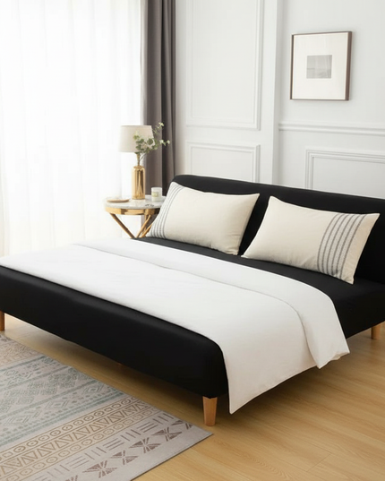 Housse de clic clac noire sans accoudoirs – Protection canapé convertible – Photo Variation 3