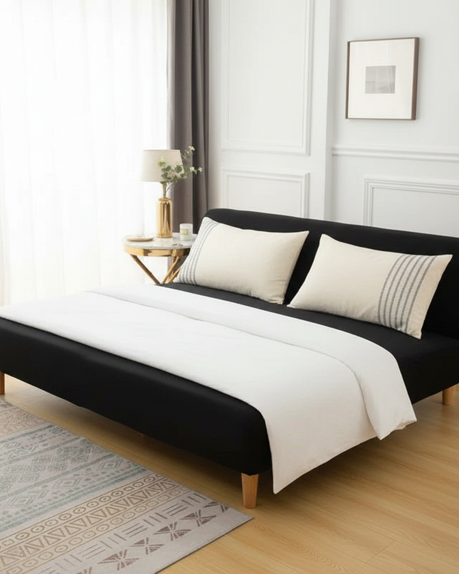 Housse de clic clac noire sans accoudoirs – Protection canapé convertible – Photo Variation 3