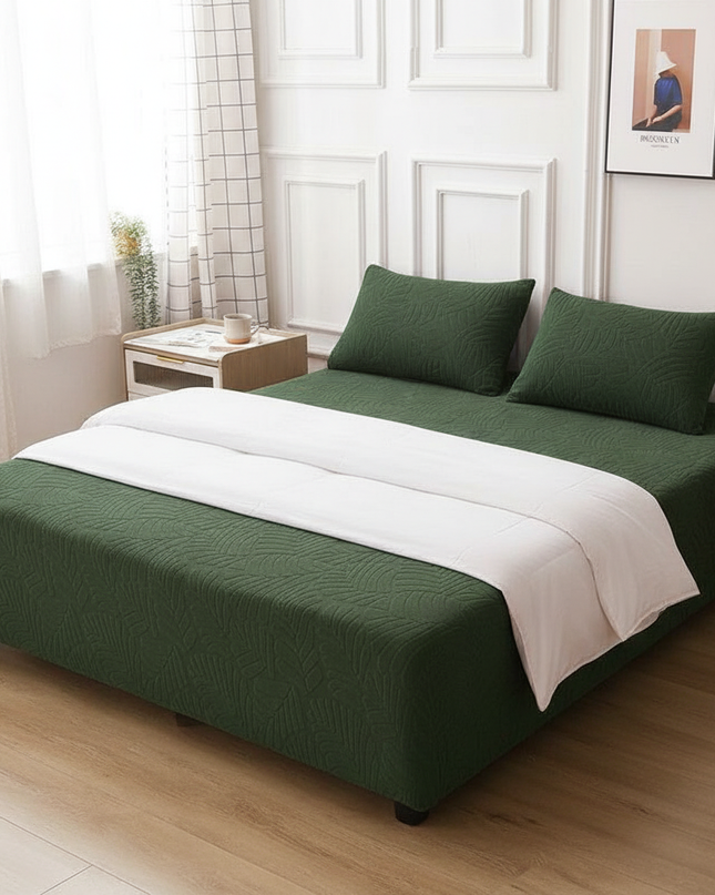 Housse de clic clac extensible vert motifs feuilles – Protection canapé convertible – Photo Variation 3