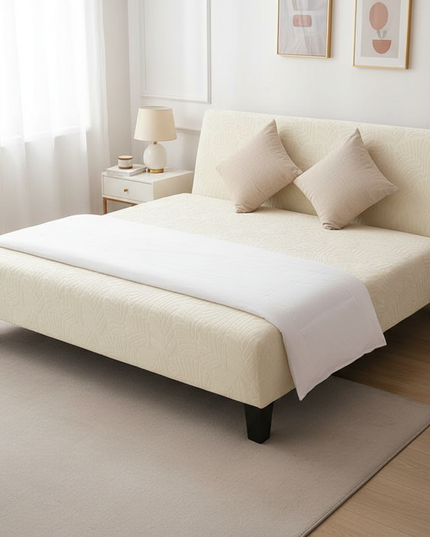 Housse de clic clac extensible crème feuilles – Protection canapé convertible – Photo Variation 3