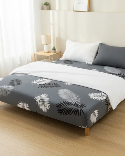 Housse de clic clac extensible gris palmier – Protection canapé convertible – Photo Variation 3