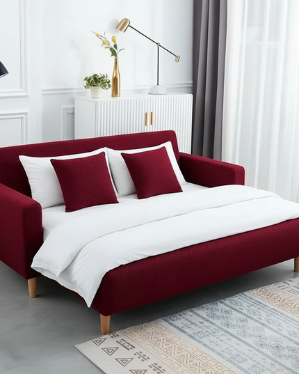 Housse de clic clac Jacquard Bordeaux Élastique – Protection canapé convertible – Photo Variation 3