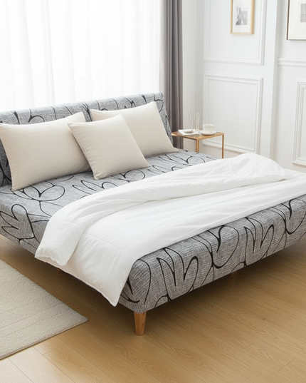 Housse de clic clac motifs gris extensible – Protection canapé convertible – Photo Variation 3