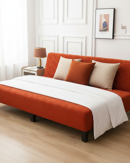 Housse de clic clac terracotta motifs feuilles – Protection canapé convertible – Photo Variation 3