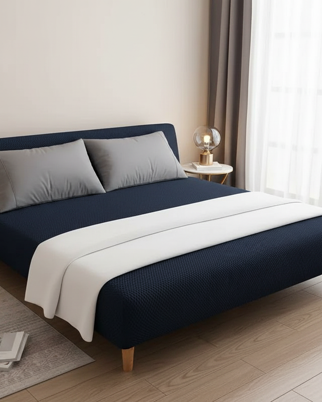 Housse de clic clac jacquard bleu marine – Protection canapé convertible – Photo Variation 3